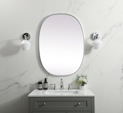 Metal Frame Oval Mirror 27x36 Inch in Silver