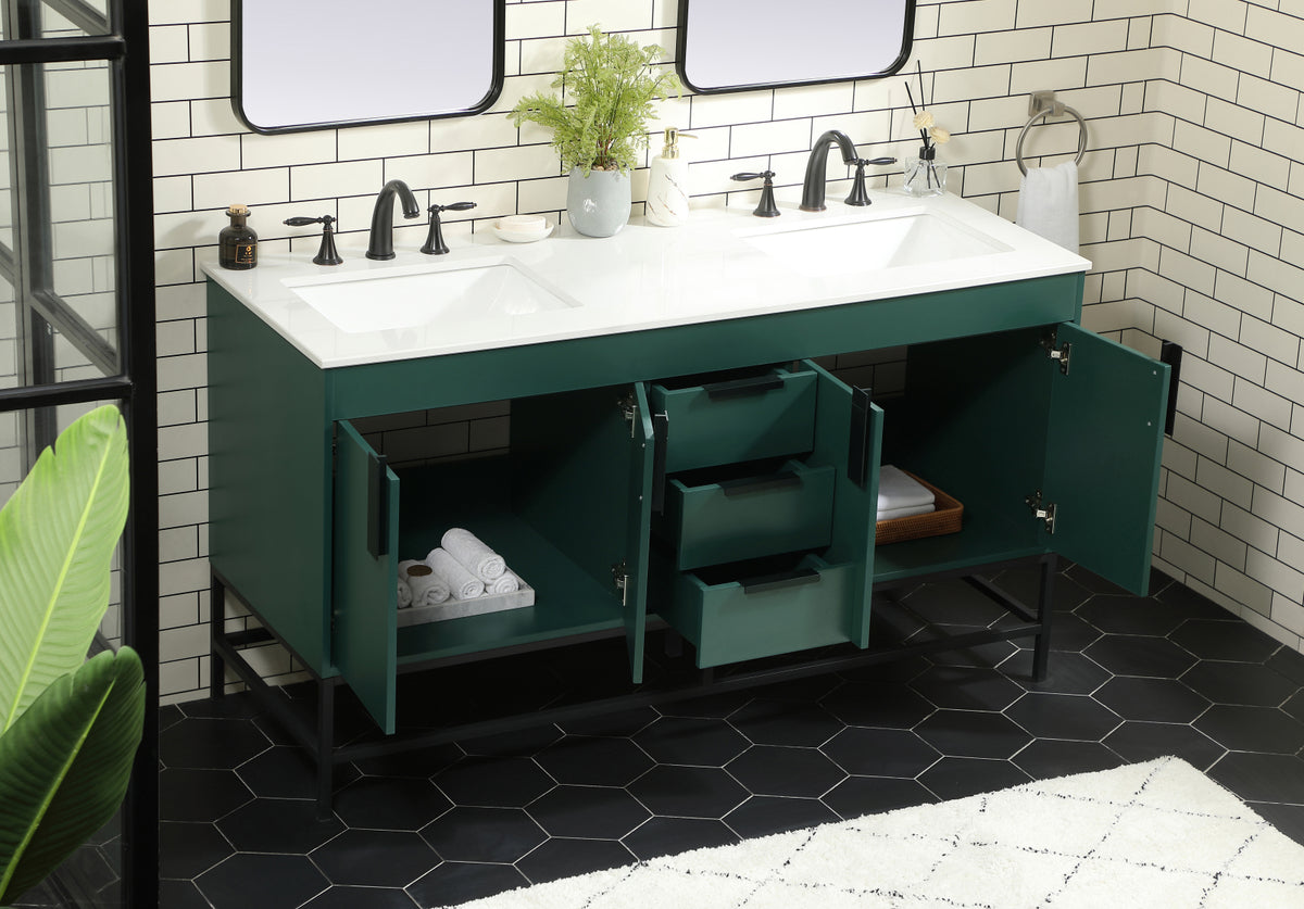 60 inch double bathroom vanity in green