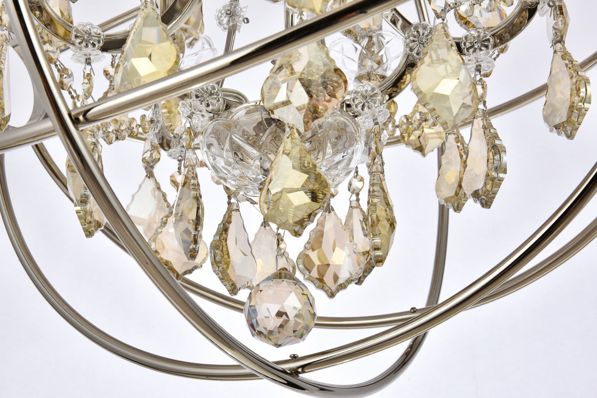 Geneva 5 light polished nickel Pendant Golden Teak (Smoky) Royal Cut crystal