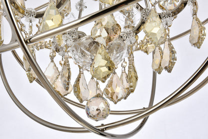 Geneva 5 light polished nickel Pendant Golden Teak (Smoky) Royal Cut crystal