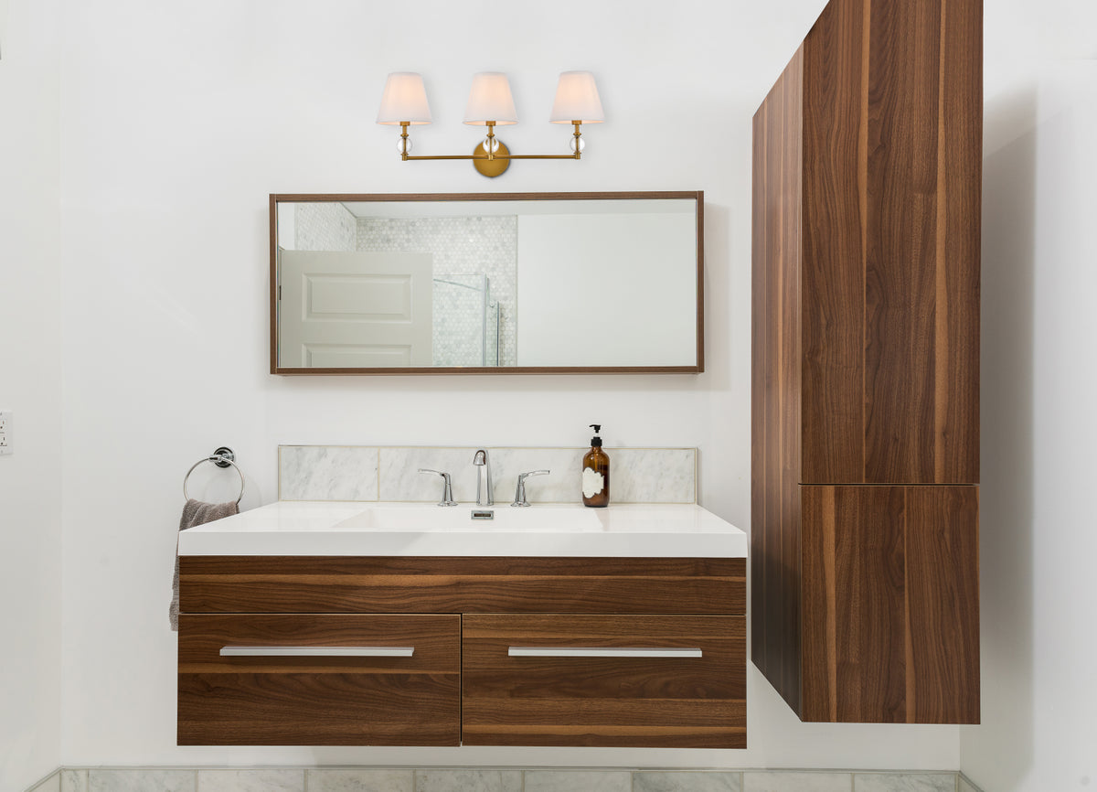 Bethany 3 lights bath sconce in brass with white fabric shade