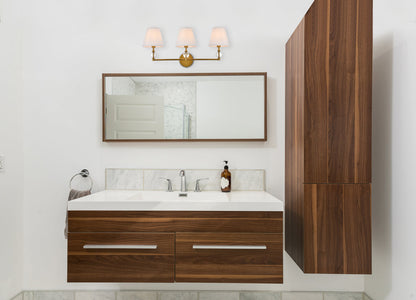 Bethany 3 lights bath sconce in brass with white fabric shade