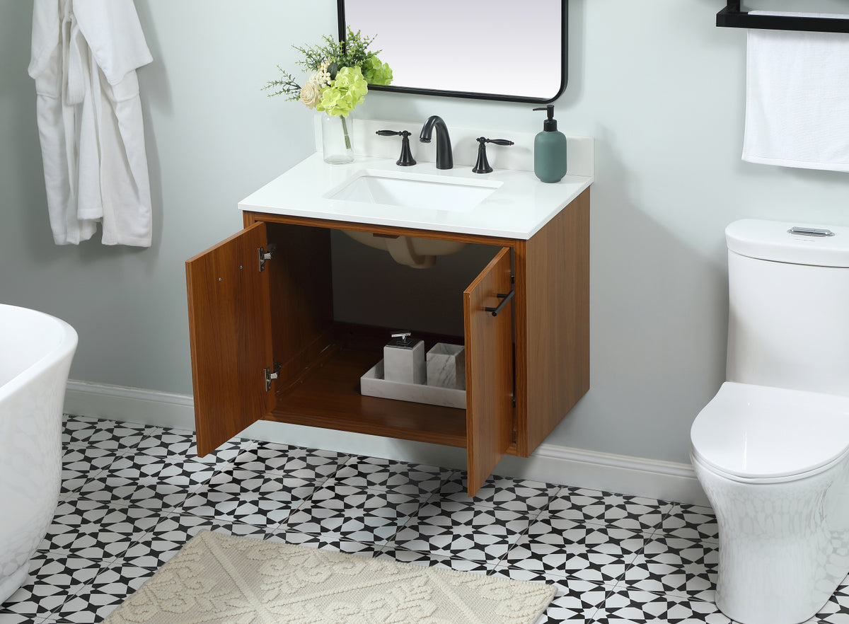 30 inch Single bathroom vanity in teak with backsplash