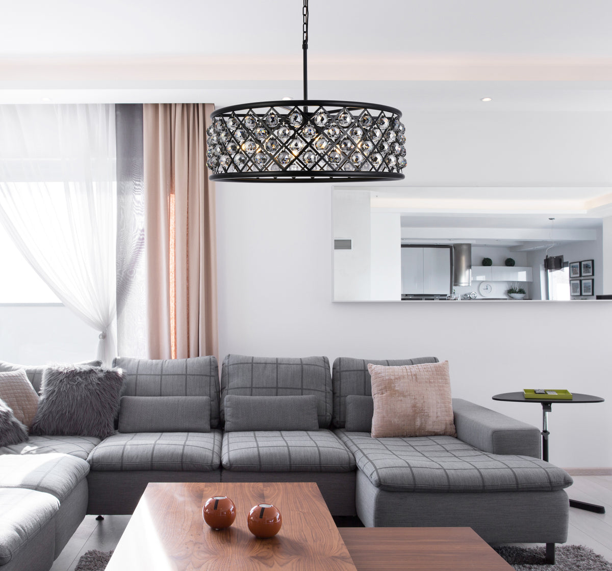 Madison 8 light Matte Black Chandelier Silver Shade (Grey) Royal Cut Crystal