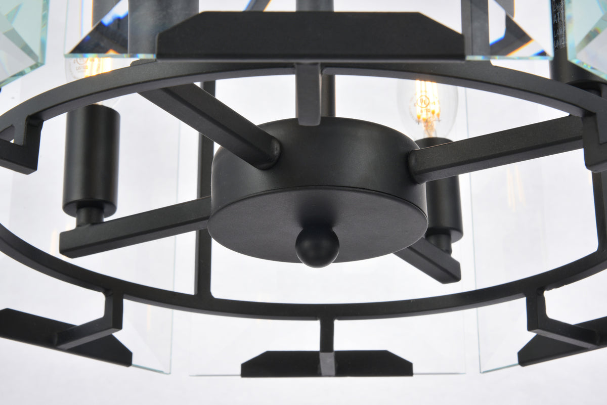 Monaco 4 light Flat Black (Matte) Pendant Clear Glass Crystal