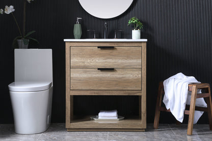 30 Inch SIngle Bathroom Vanity In Natural Oak