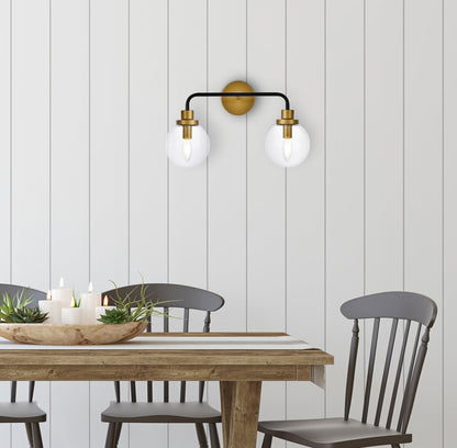 Hanson 2 lights bath sconce in black with brass with clear shade