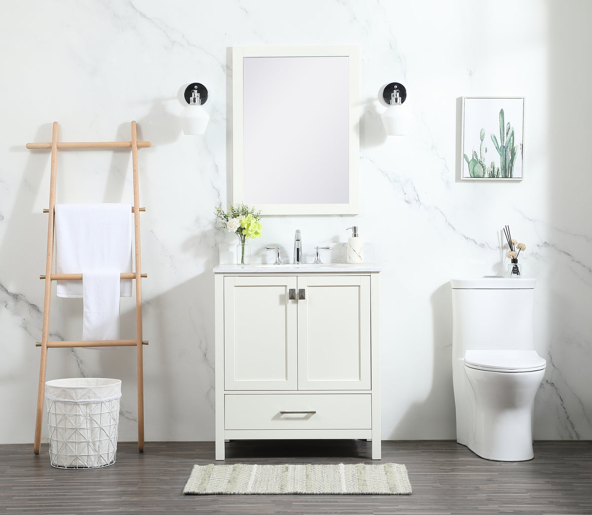 30 inch Single bathroom vanity in white with backsplash