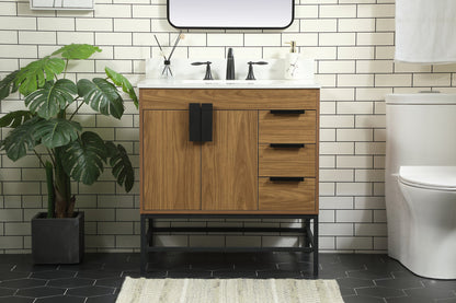 32 inch Single bathroom vanity in walnut brown with backsplash