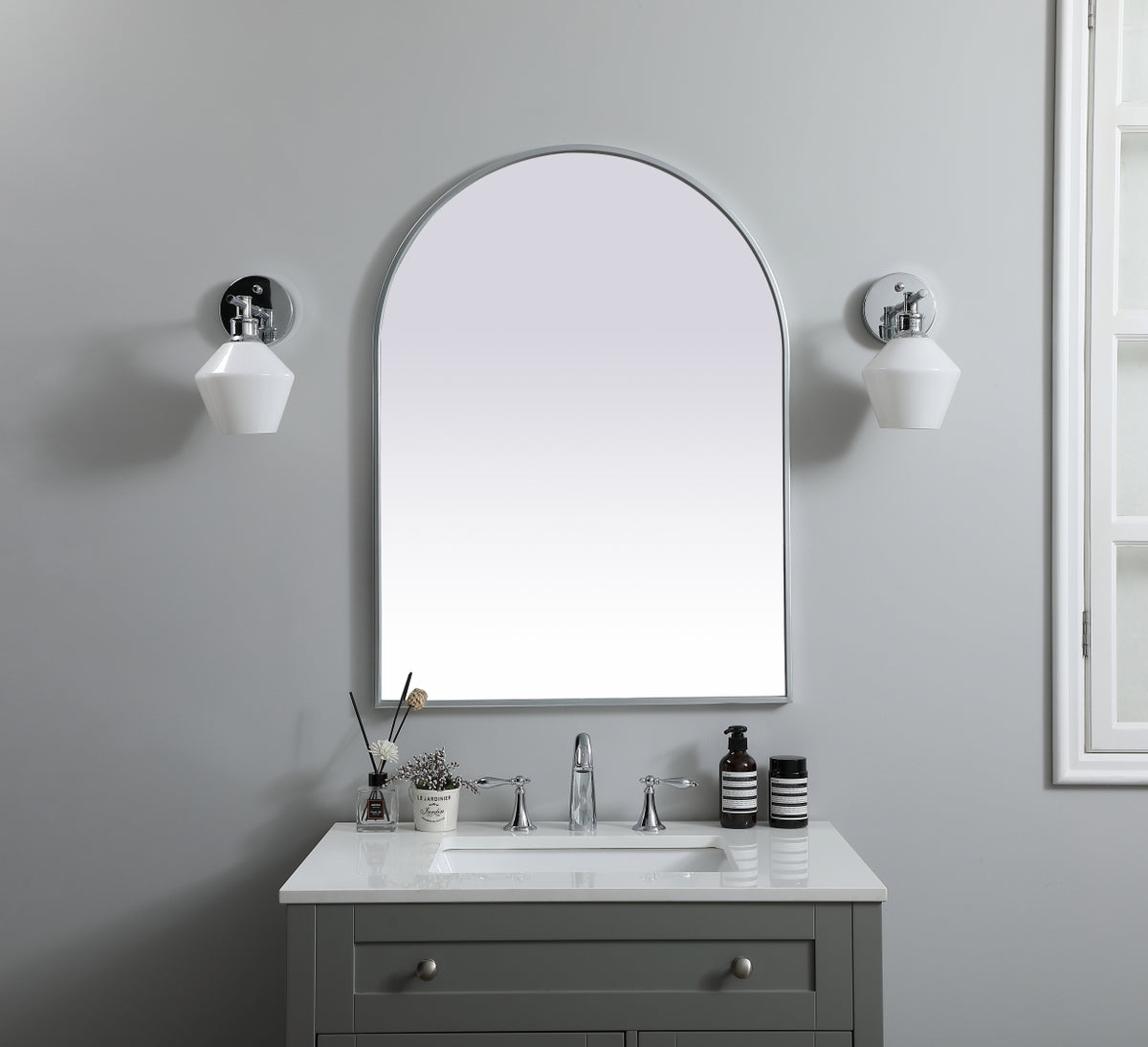 Metal Frame Arch Mirror 27x36 Inch in Silver