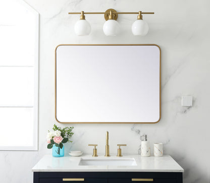 Soft corner metal rectangular mirror 27x36 inch in Brass