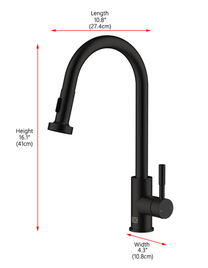 Sem Single Handle Pull Down Sprayer Kitchen Faucet in Matte Black