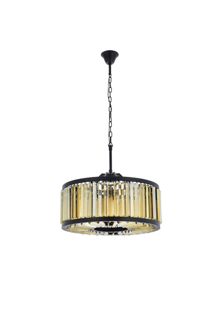 Chelsea 8 light Matte Black Chandelier Golden Teak (Smoky) Royal Cut Crystal