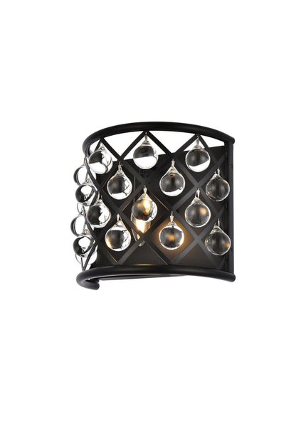 Madison 1 light Matte Black Wall Sconce Clear Royal Cut Crystal