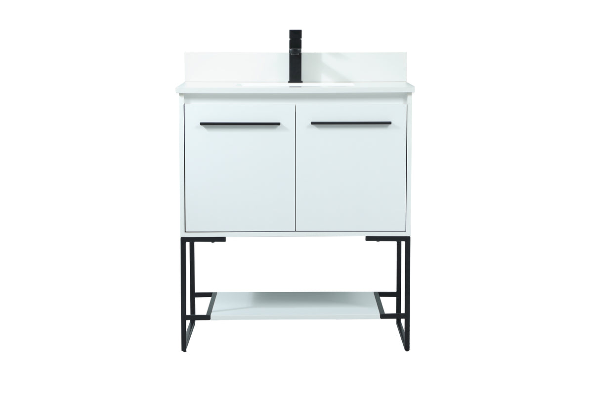 30 inch Single bathroom vanity in white with backsplash