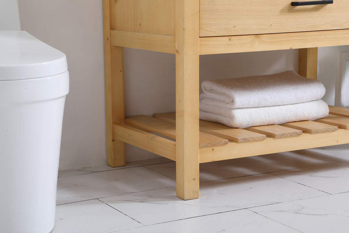 36 inch Single bathroom vanity in natural wood with backsplash