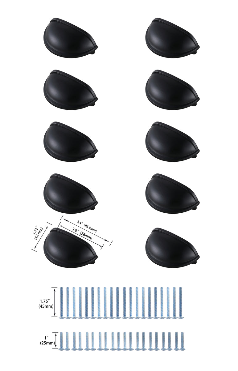 Atticus 3" Center to Center Matte Black Cup Bar Pull Multipack (set of 10)