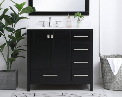 36 inch Single Bathroom Vanity in Black with Backsplash