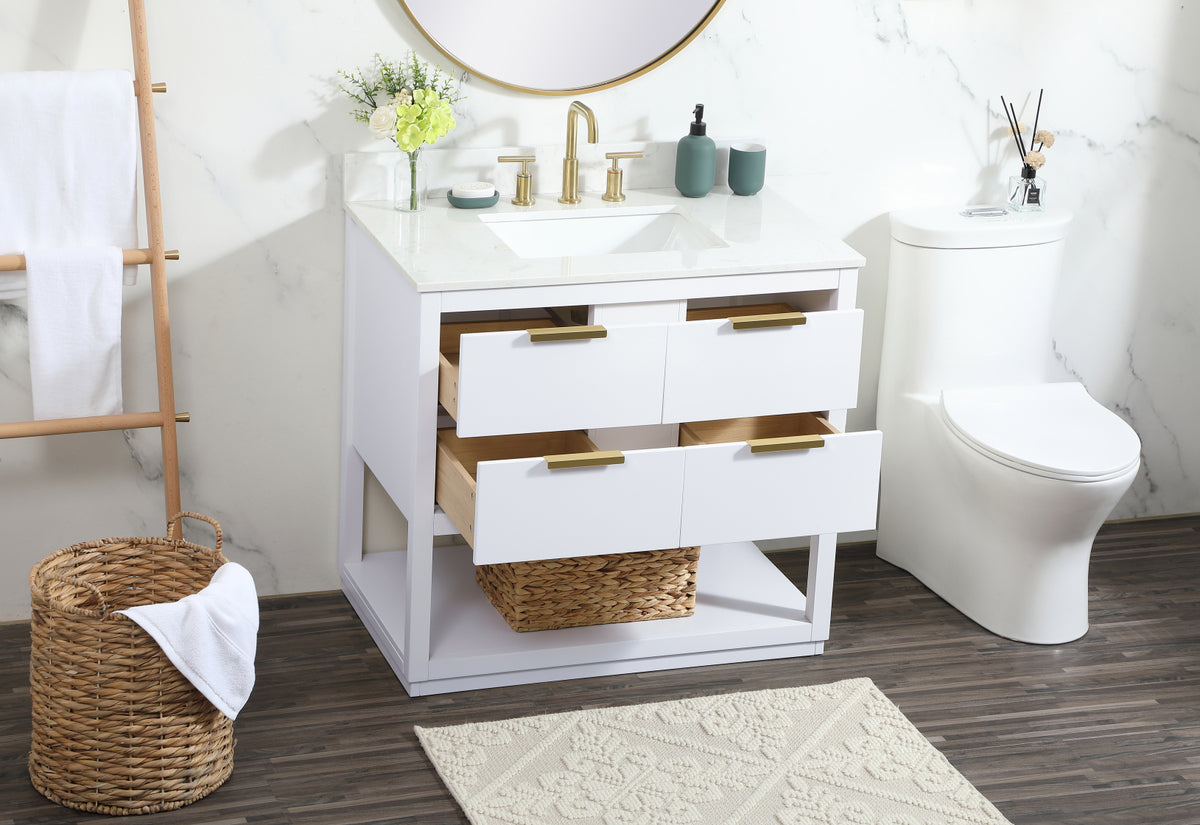 36 inch Single bathroom vanity in white with backsplash