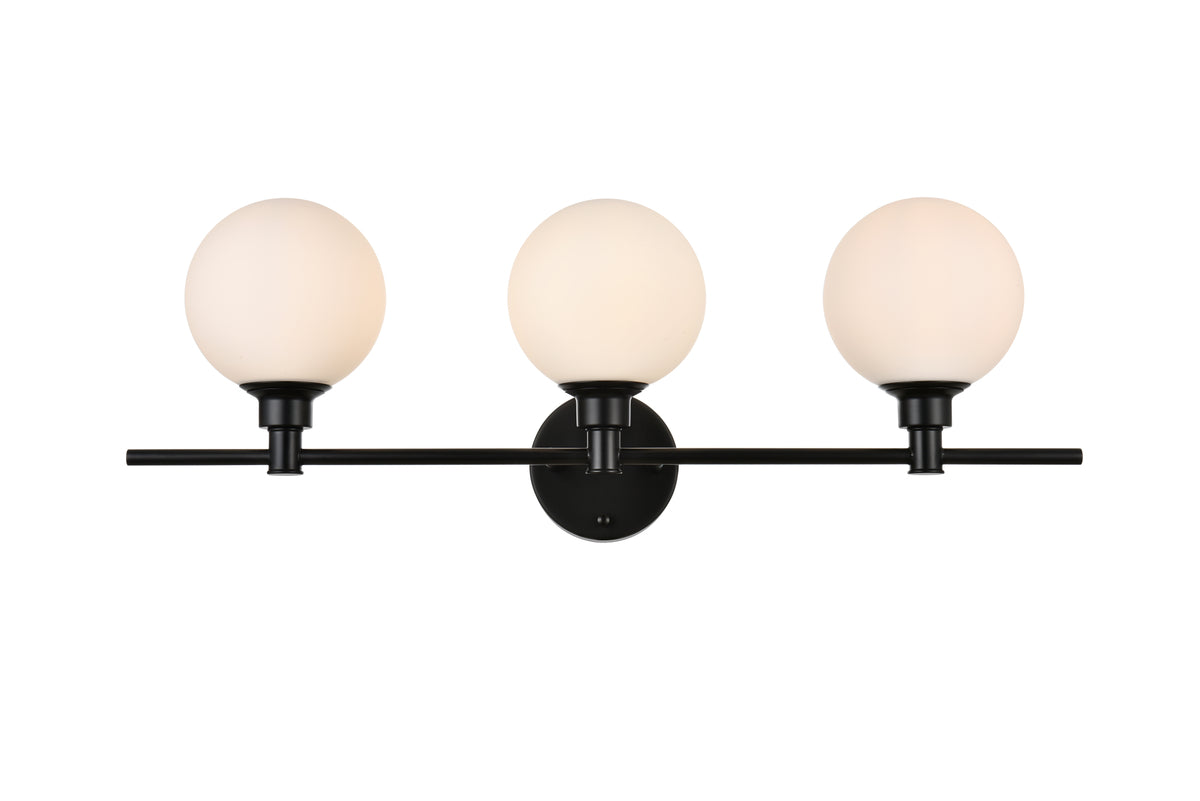 Cordelia 3 light Black and frosted white Bath Sconce