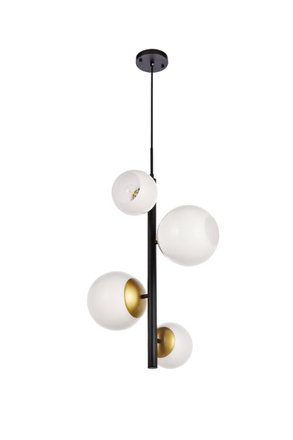 Wells 18 inch pendant in black and brass with white shade