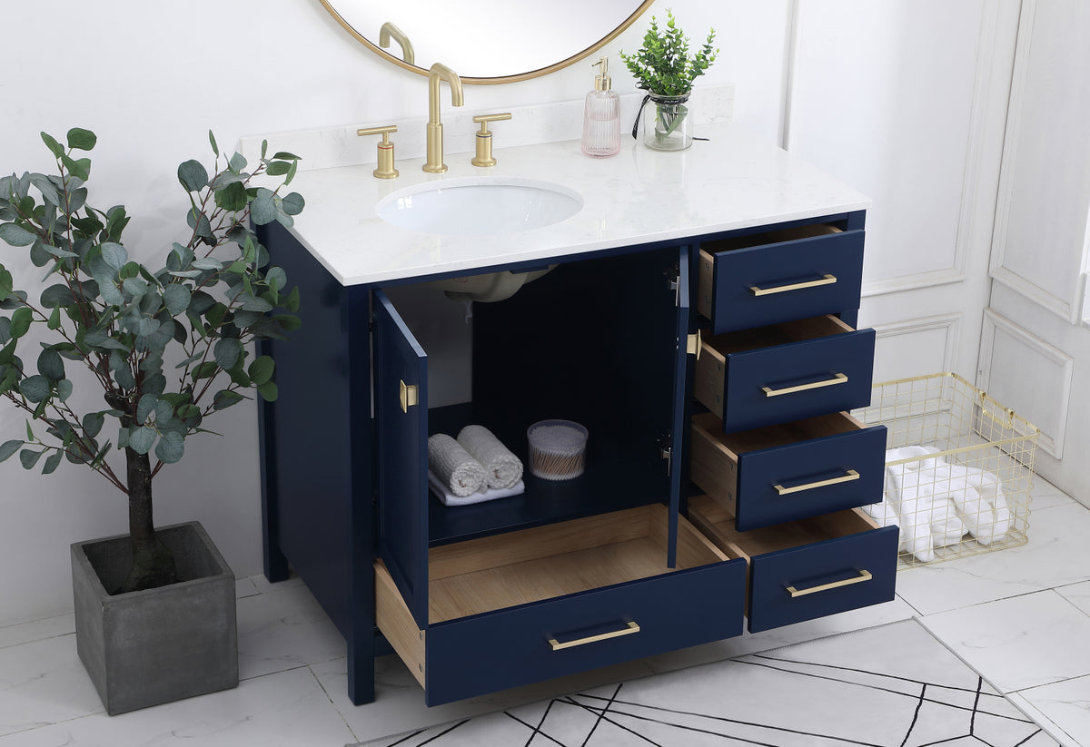42 inch Single Bathroom Vanity in Blue with Backsplash