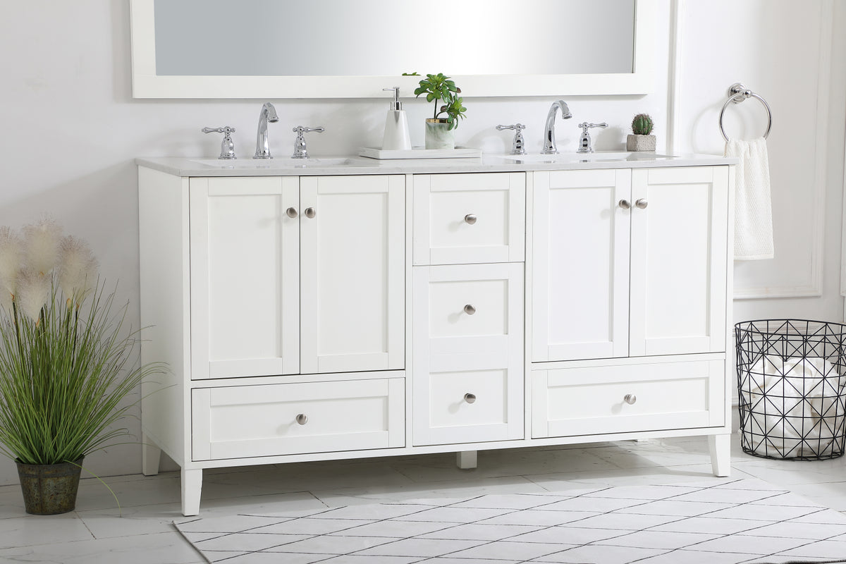 60 inch Double Bathroom Vanity in White