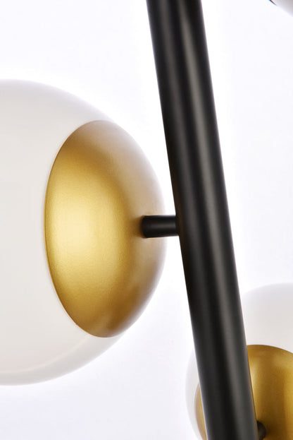 Wells 18 inch pendant in black and brass with white shade