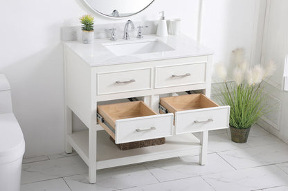 36 inch Single bathroom vanity in white with backsplash