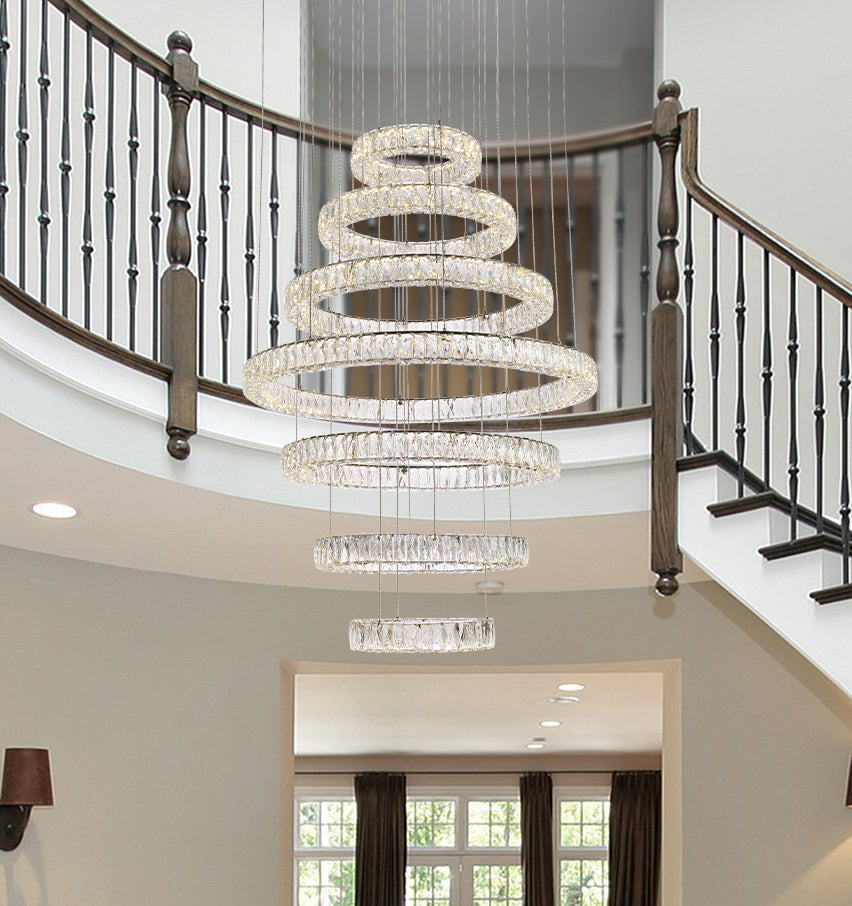 Monroe 40 inch LED seven ring chandelier in chrome