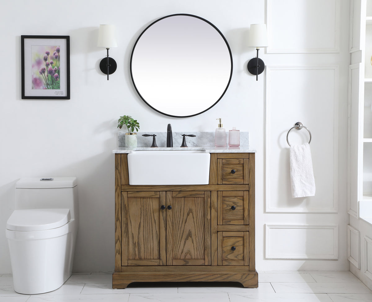 36 inch Single bathroom vanity in driftwood with backsplash