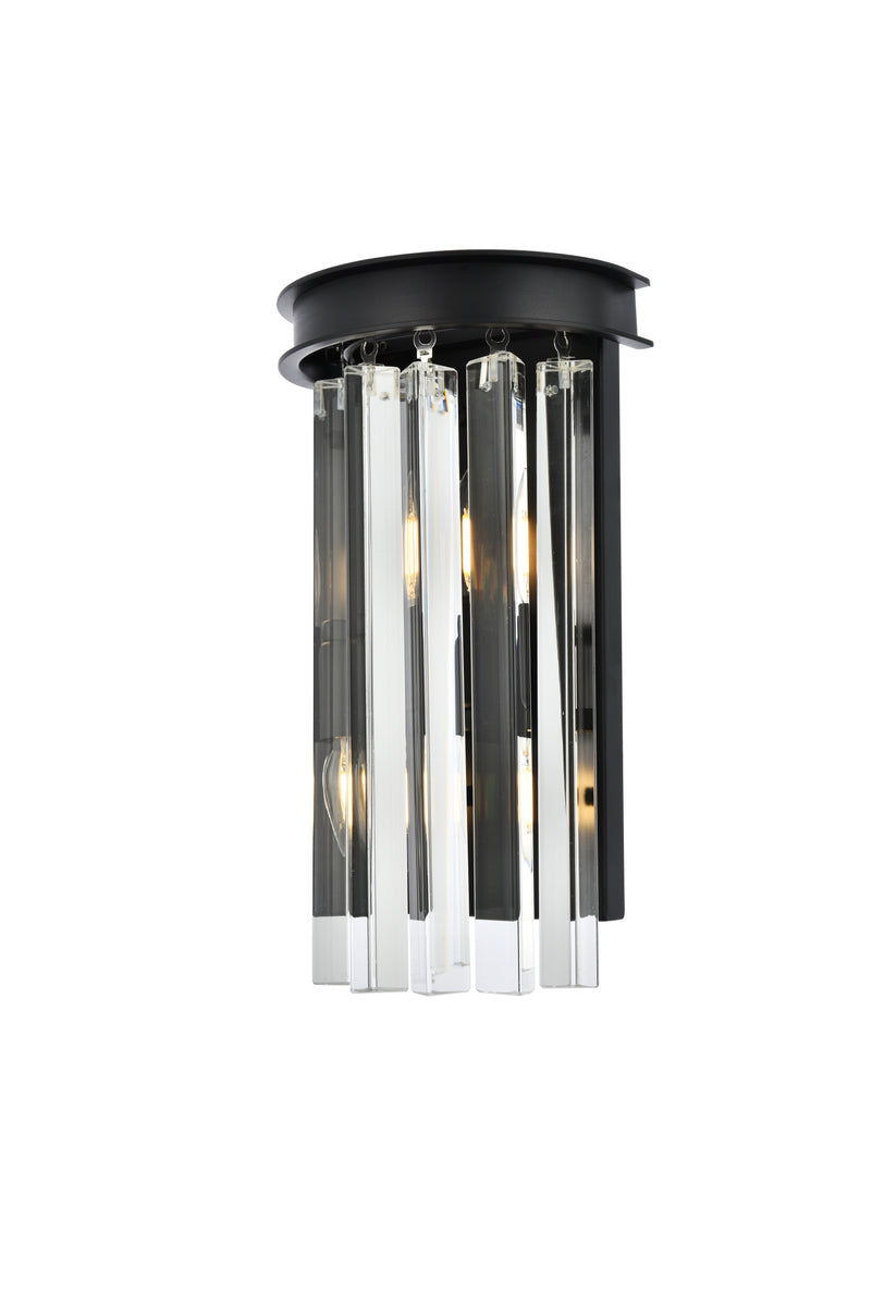 Sydney 2 light Matte Black Wall Sconce Clear Royal Cut Crystal