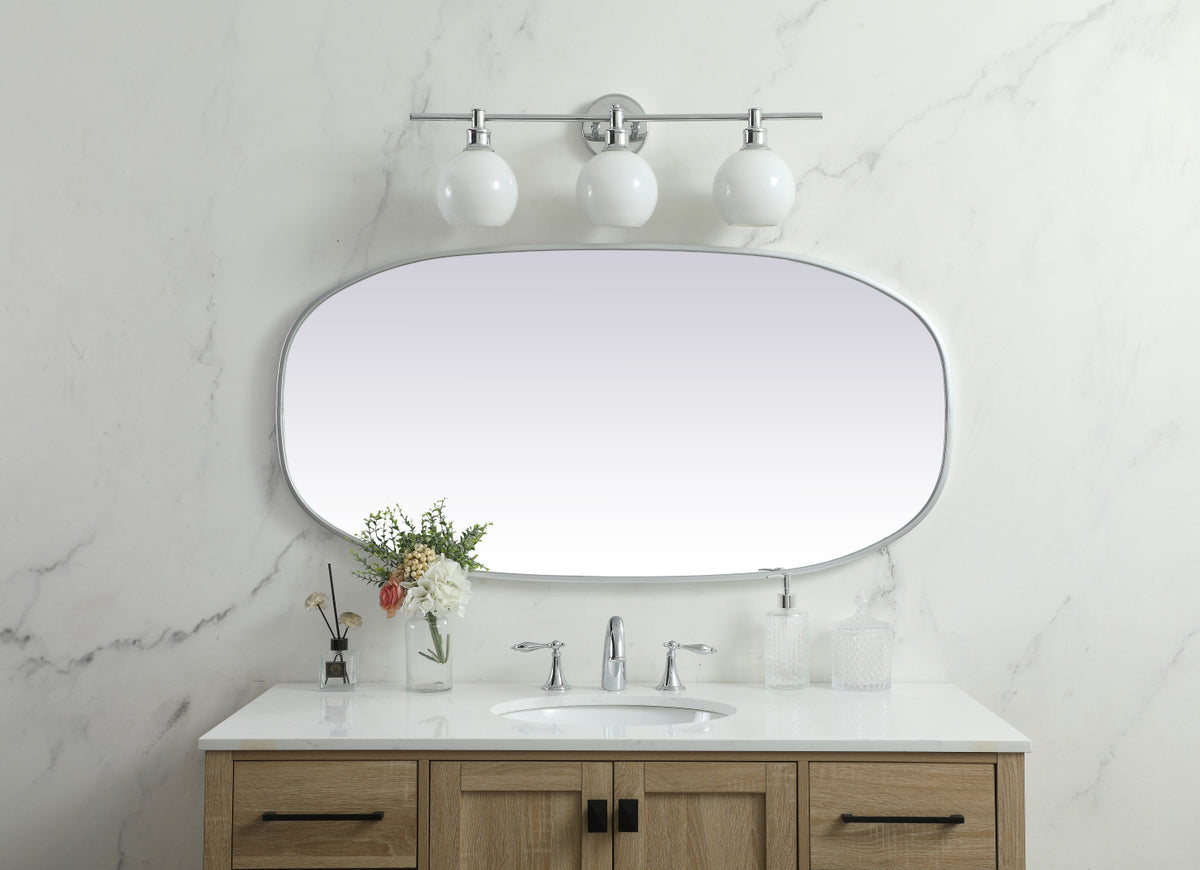 Metal Frame Oval Mirror 24x48 Inch in Silver