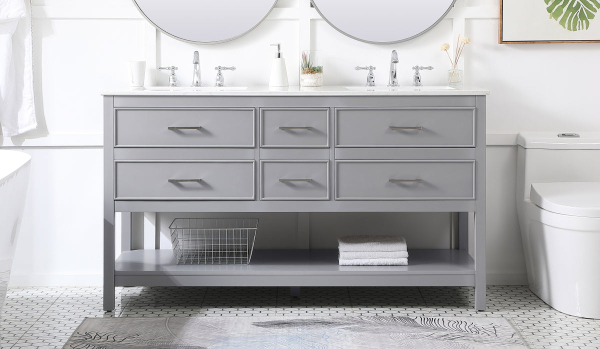 60 inch double bathroom vanity in gray