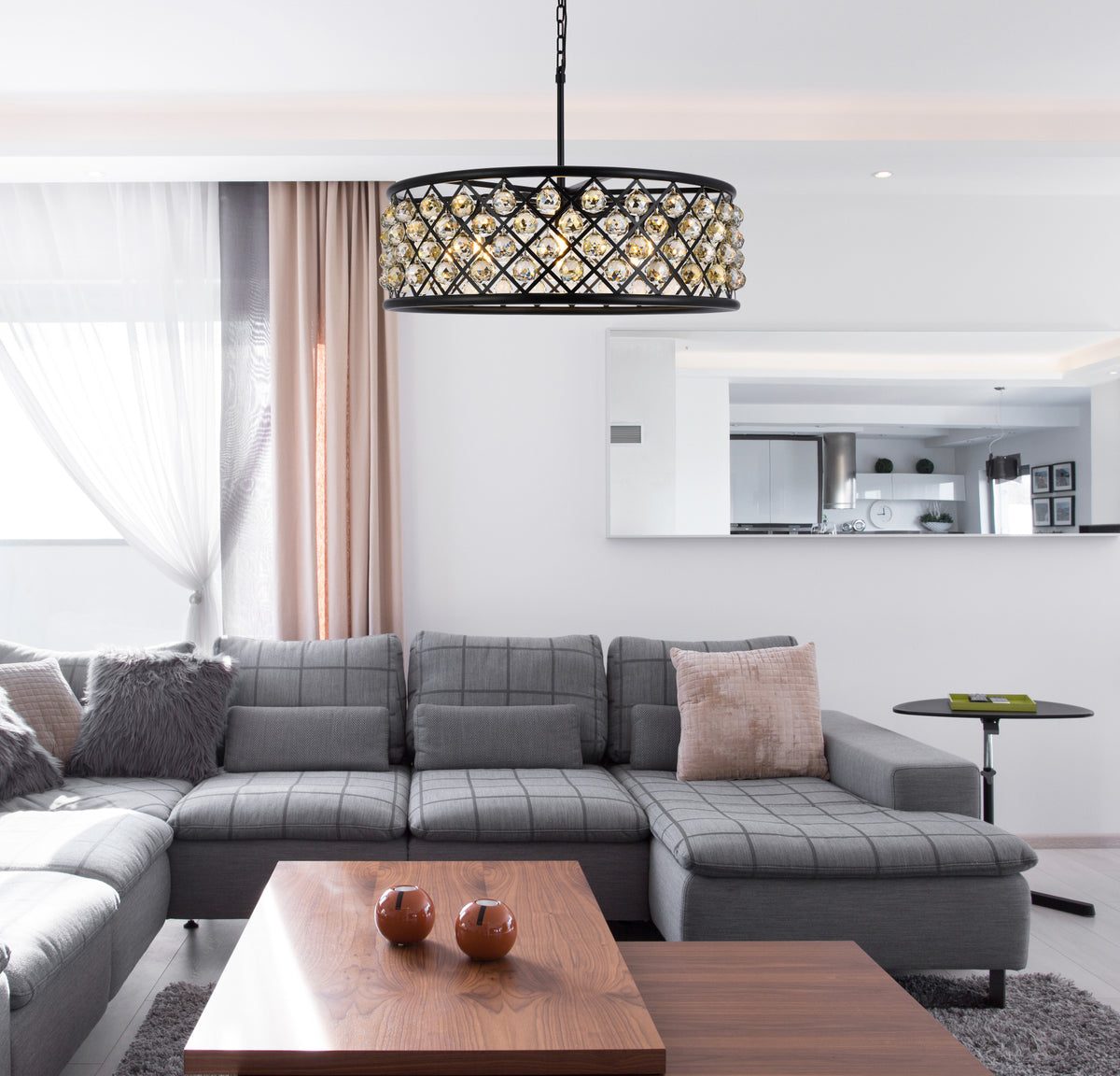 Madison 8 light Matte Black Chandelier Golden Teak (Smoky) Royal Cut Crystal