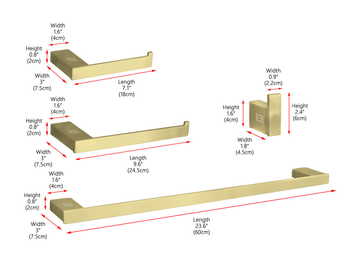 Sofia 4-Piece Bathroom Hardware Set in Brushed Gold