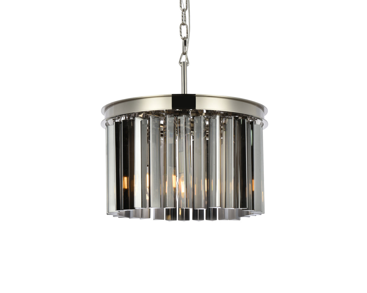 Sydney 3 light polished nickel Pendant Silver Shade (Grey) Royal Cut Crystal