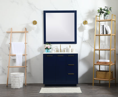 36 inch Single bathroom vanity in blue with backsplash