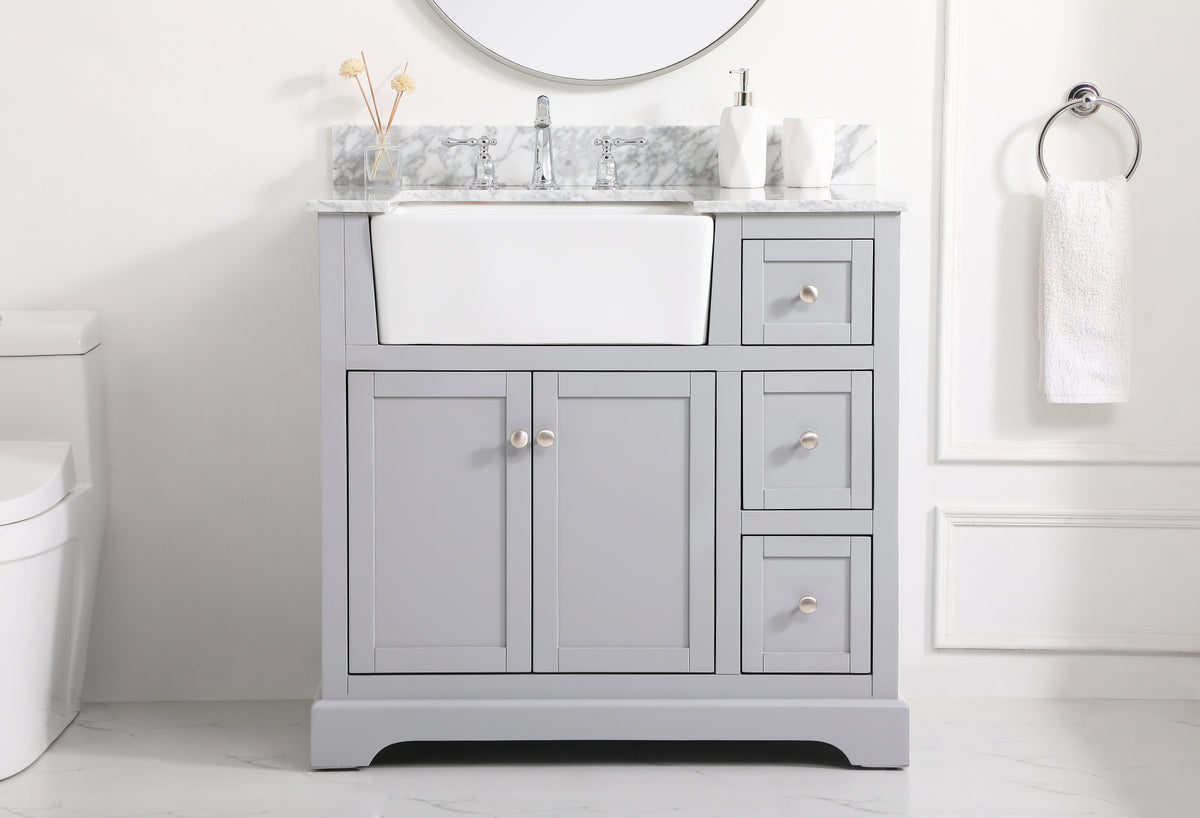 36 inch Single bathroom vanity in grey with backsplash