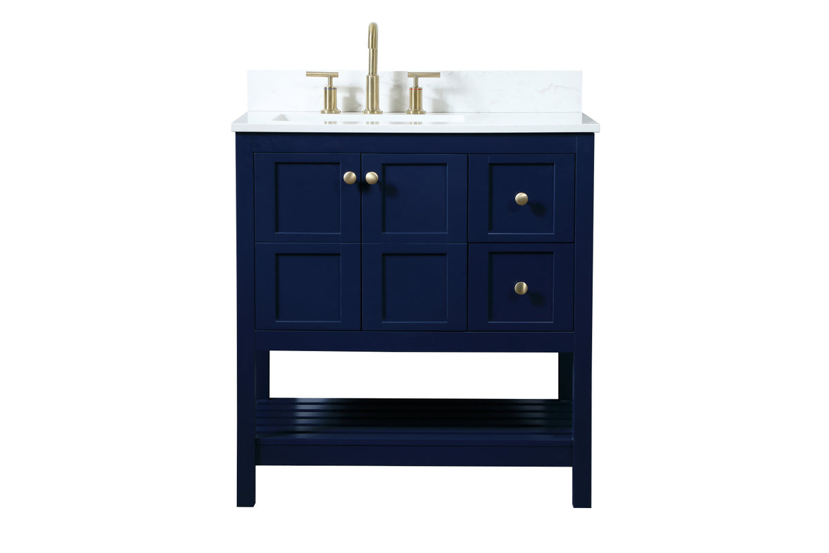 32 inch Single bathroom vanity in blue with backsplash