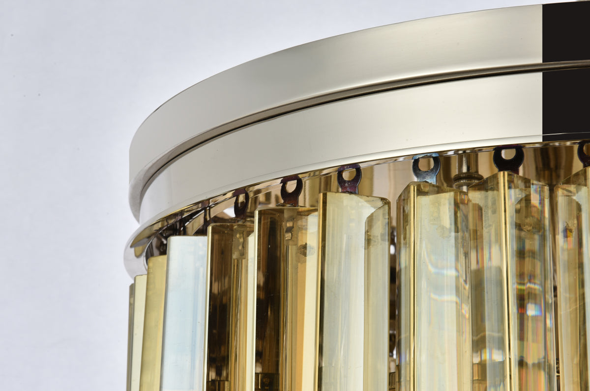 Sydney 9 light polished nickel Flush Mount Golden Teak (Smoky) Royal Cut Crystal