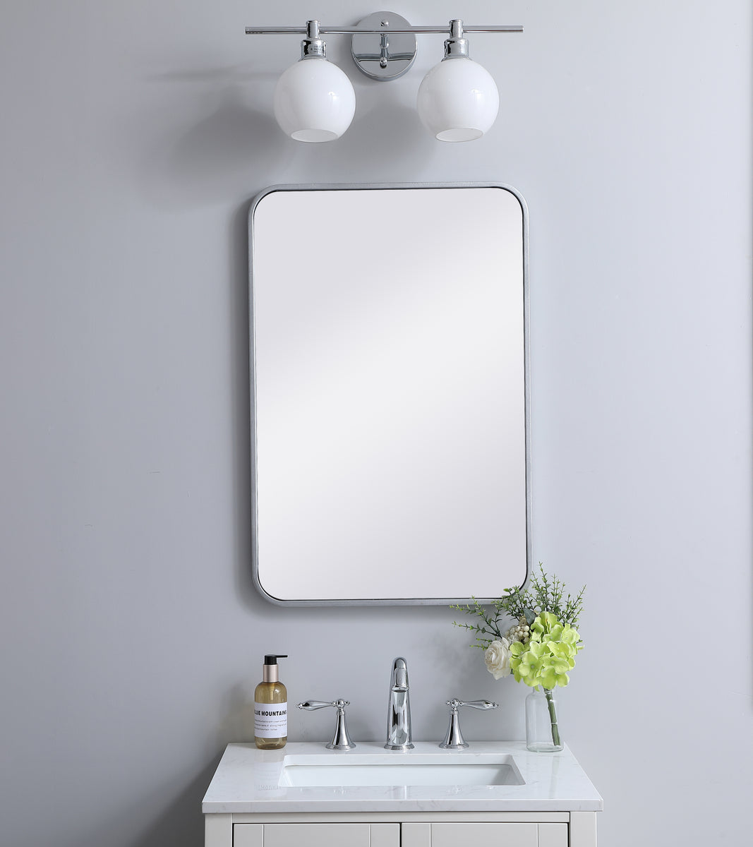 Soft corner metal rectangular mirror 20x30 inch in Silver