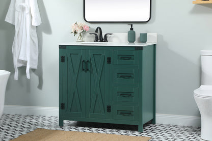 36 inch Single bathroom vanity in green with backsplash