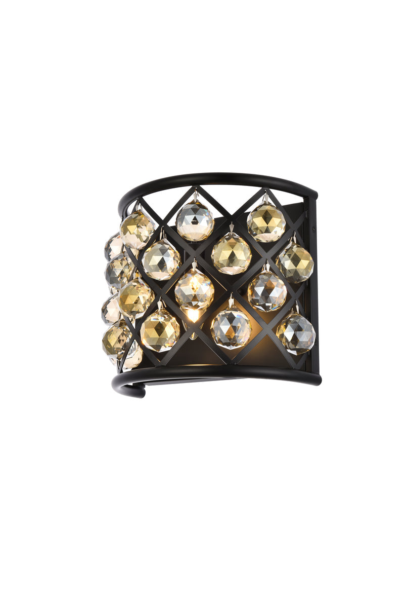 Madison 1 light Matte Black Wall Sconce Golden Teak (Smoky) Royal Cut Crystal