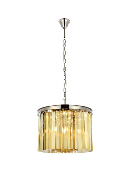 Sydney 6 light polished nickel Pendant Golden Teak (Smoky) Royal Cut Crystal