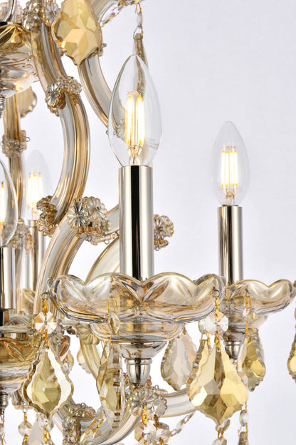 Maria Theresa 6 light Golden Teak Pendant Golden Teak (Smoky) Royal Cut Crystal