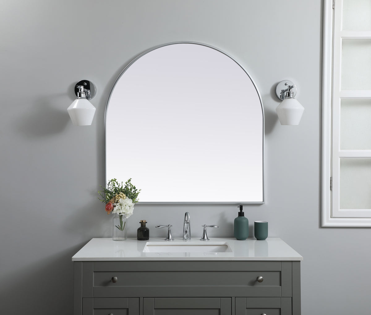 Metal Frame Arch Mirror 36x36 Inch in Silver