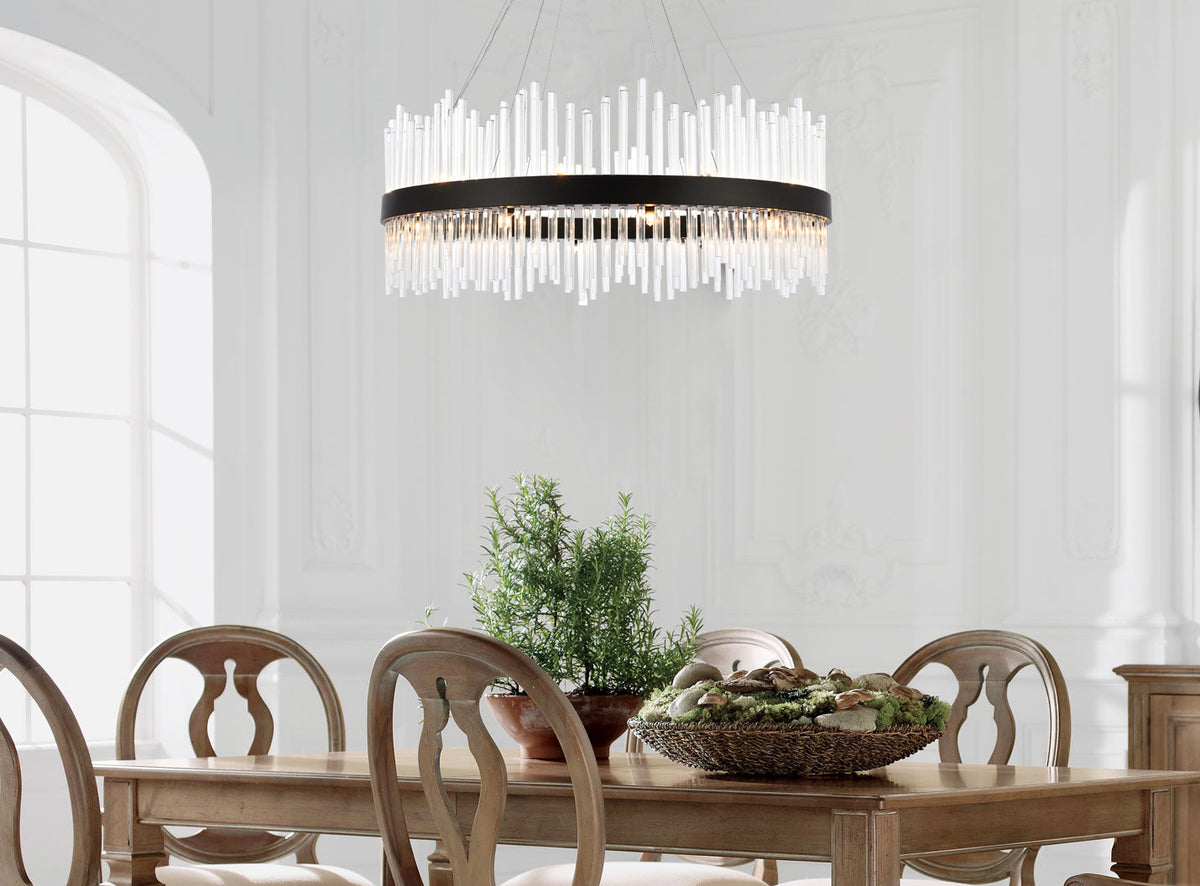 Dallas 36 inch round crystal pendant in black