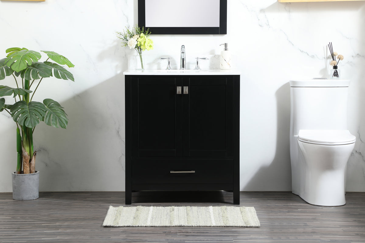 30 inch Single bathroom vanity in black with backsplash