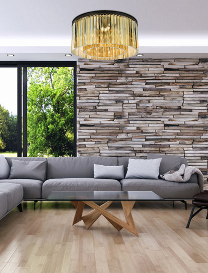 Sydney 8 light Matte Black Flush Mount Golden Teak (Smoky) Royal Cut Crystal